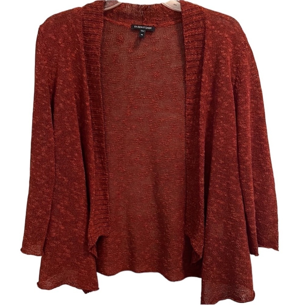 Eileen Fisher Women’s Lagenlook Linen Melange Open CardigaSize XS Burnt Orange